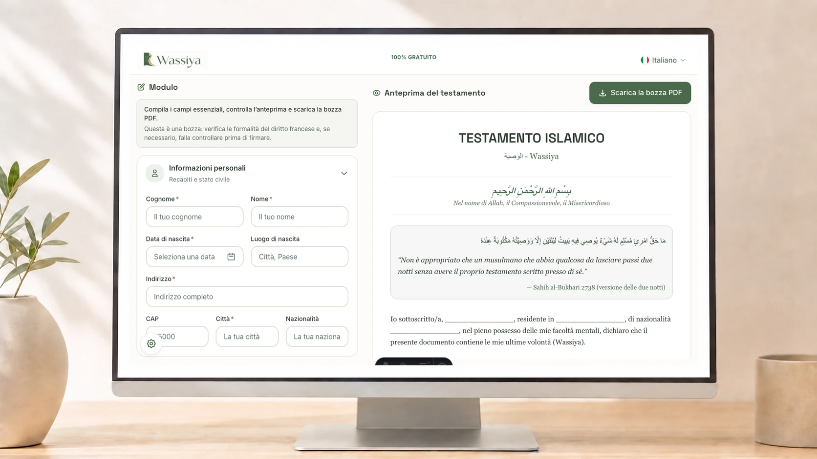 Anteprima illustrata della creazione di una Wassiya e del testamento islamico finalizzato